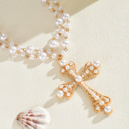 Seraphina Pearl Cross Necklace
