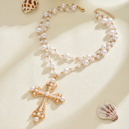 Seraphina Pearl Cross Necklace